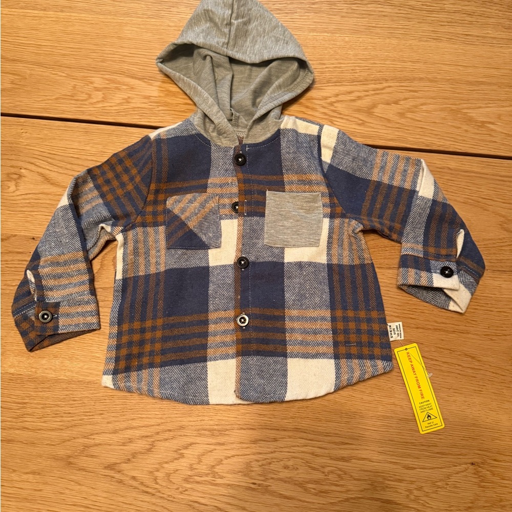 Plaid Hooded Kids Shirt - Blue and Brown
